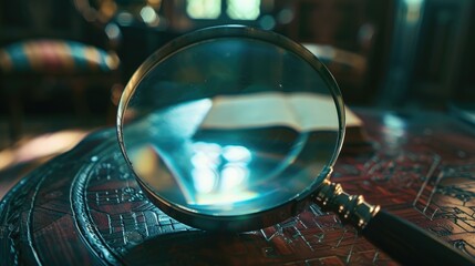 Aufkleber - Close up of a magnifying glass on a table, suitable for educational or research concepts