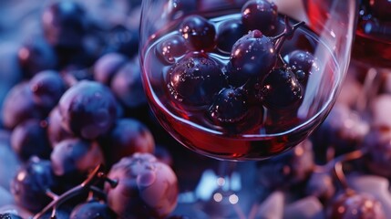 Poster - A close up of a glass of wine and grapes. Ideal for wine lovers and food enthusiasts