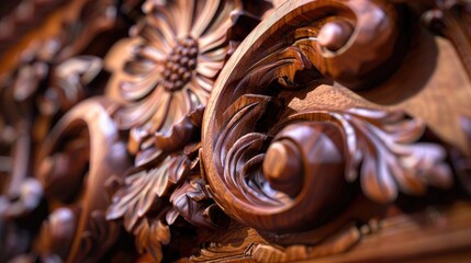 Poster - Detailed close up of a carved wood panel, ideal for backgrounds or texture use
