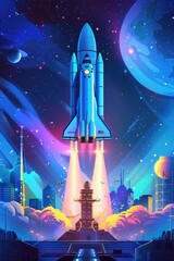 Poster - A space shuttle taking off into the sky. Ideal for illustrating space exploration