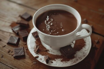 Poster - A cup of hot chocolate on a saucer, perfect for cozy winter vibes