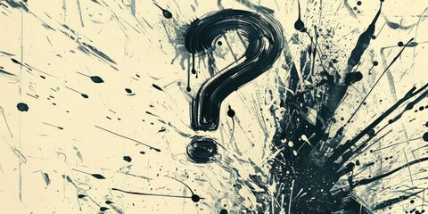 Poster - Black and white painting of a question mark, suitable for various design projects