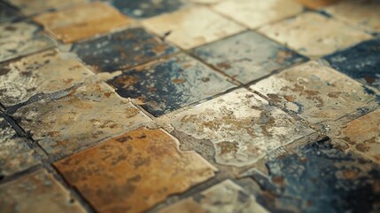Aufkleber - Close up view of tiled floor in a room, suitable for interior design concepts