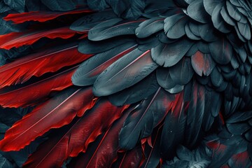 Poster - Detailed view of red and black bird feathers, perfect for nature-themed designs