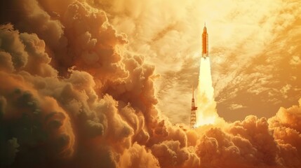 Poster - A space shuttle taking off into the sky. Ideal for science and technology concepts.