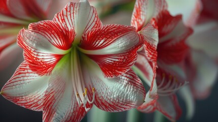 Poster - Detailed close up of a beautiful red and white flower. Ideal for nature and floral concepts