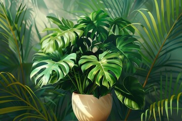 Aufkleber - A potted plant placed on a rustic wooden table, suitable for interior design concepts