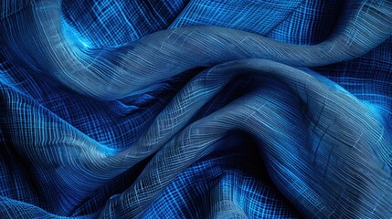 Poster - Detailed close-up shot of blue fabric. Ideal for backgrounds or textures