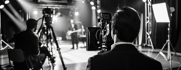 Poster - A man capturing a moment on stage. Suitable for photography concepts