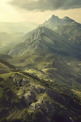 Poster - Scenic view of mountain range from a plane. Suitable for travel and landscape concepts
