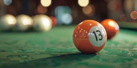 Poster - A pool table with the number thirteen on it. Suitable for sports and leisure concepts