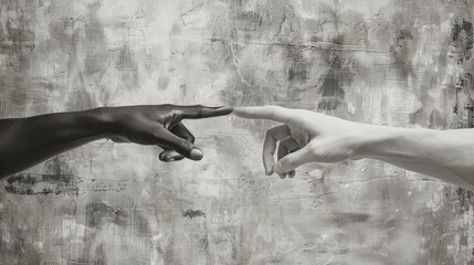 Sticker - A black and white photo of two hands touching. Suitable for various concepts