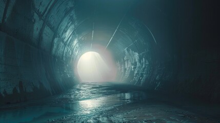 Poster - Dark tunnel with a light at the end. Suitable for concepts of hope, success, and overcoming challenges