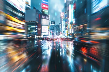 Poster - Blurry cityscape at night, perfect for urban backgrounds