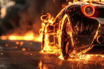 Aufkleber - Close up of a car engulfed in flames. Suitable for automotive, safety, and emergency concepts