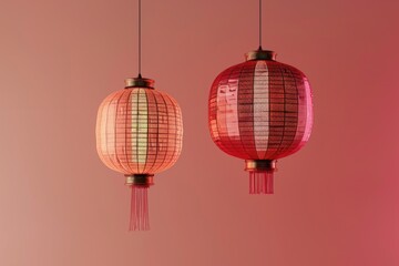 Aufkleber - Red lanterns hanging from a ceiling, perfect for interior design projects