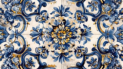 Aufkleber - Close up of a blue and white tile, suitable for interior design projects