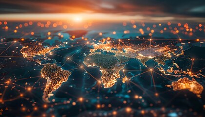 Leinwandbilder - World map displaying illuminated lines linking key financial hubs