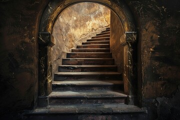 Poster - A set of stairs leading up to a doorway, suitable for architectural and interior design concepts