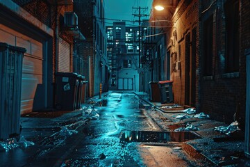 Poster - Urban night scene with a reflective puddle, suitable for various design projects