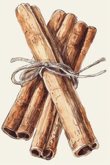 Poster - Cinnamon sticks tied to string, perfect for food and spice themes