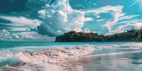 Poster - A scenic view of waves crashing on the beach, perfect for travel websites or inspirational quotes