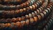 Detailed view of a rusty metal coil. Suitable for industrial concepts