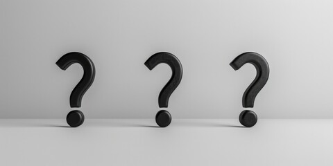 Poster - Three black question marks on a white surface. Suitable for educational materials
