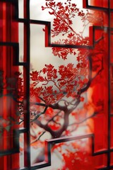Poster - Close up of a window with a tree visible inside. Suitable for interior design concepts