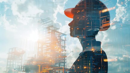 Aufkleber - A man in a hard hat standing in front of a construction site. Ideal for construction industry concepts