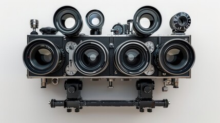 Poster - Group of cameras mounted on a wall. Suitable for surveillance concepts