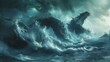 large sea monster leviathan in the middle of a storm