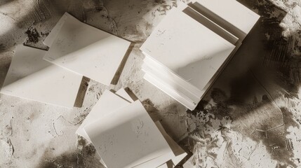 Poster - White boxes stacked on a table, perfect for packaging or storage solutions