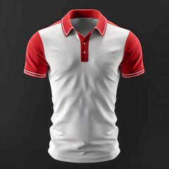 Wall Mural - Blank red and white man pants mockup, looped rotation, 3d rendering. Empty male casual t shirt mock up rotating, isolated. Cleat fabric classic polo-shirt with button and collar template. Generative A
