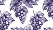 Vector seamless pattern with hand drawn grape textured leaves on white background. Autumn nature illustration. Design for wine list, winery, label, package, wrapping paper or textile print.
