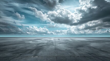 Poster - An empty runway with a cloudy sky in the background. Suitable for aviation or travel concepts