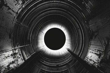 Aufkleber - A black and white photo of a dark tunnel, suitable for various projects