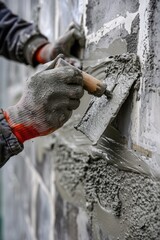 Poster - A person working with cement on a wall, suitable for construction projects