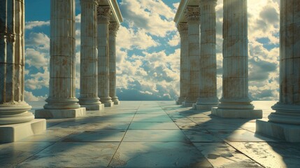 Poster - Row of pillars with clouds in the background. Ideal for architectural and outdoor concepts