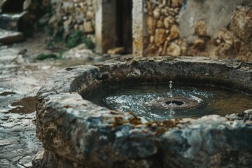 Canvas Print - Stone fountain with water spouting out, suitable for outdoor design projects