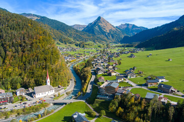 Wall Mural - The village of Au in the Bregenzerwald, State of Vorarlberg, Austria, Drone Photography