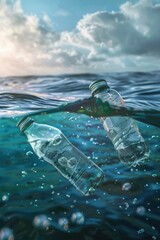 Poster - Plastic bottles floating in the ocean, suitable for environmental themes