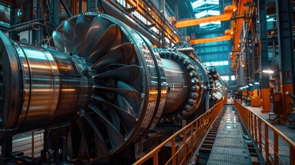 Poster - A large jet engine inside a factory. Suitable for industrial concepts