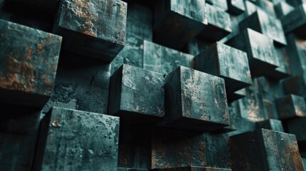 Poster - Detailed view of a metal block wall, suitable for industrial concepts