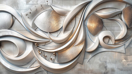 Fototapete - A chic modern decorative wall featuring interlocking abstract elements and metallic accents, captured flawlessly in
