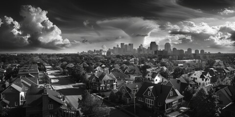 Poster - Urban cityscape in black and white, suitable for various design projects