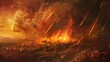 destruction of sodom and gomorrah by falling fire meteorites in high resolution
