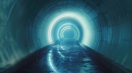 Poster - A long tunnel with a light shining at the end. Suitable for concepts of hope, success, or overcoming challenges