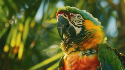 Poster - A vibrant parrot perched on a tree branch. Perfect for nature-themed designs