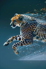 Aufkleber - Cheetah running through water with sparkles, suitable for wildlife concepts